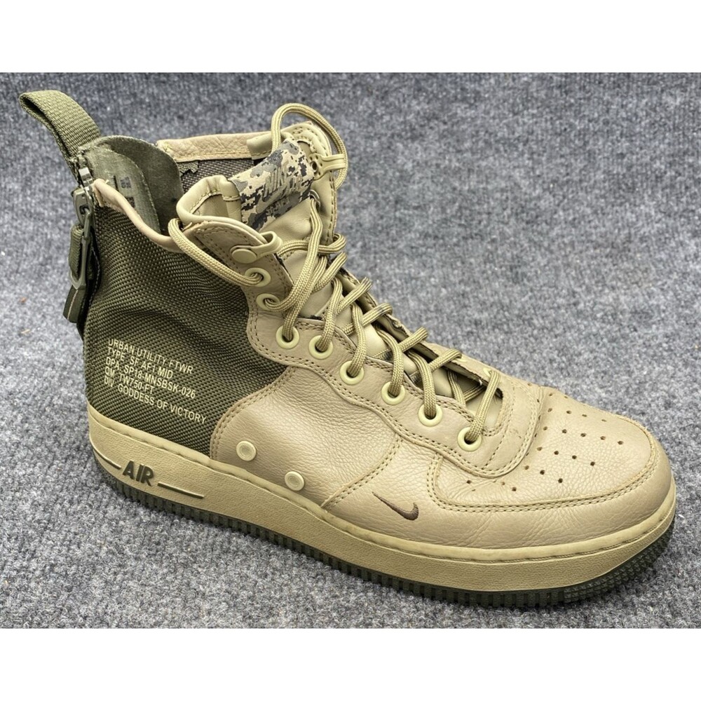 Nike SF Air Force 1 Mid Mushroom Size 7.5 Army Green Utility Sneakers Double Zip